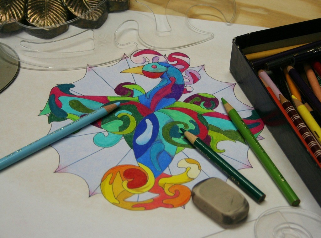 coloring book and pens